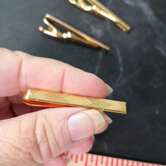 3pc AVON Tie Bars Gold Tone Clips Vintage Men’s Accessories Classic Style - Picture 5 of 14
